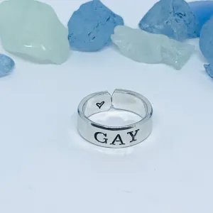 GAY Hand Stamped Ring | Proud LGBTQIA Ally Ring | Stamped Metal Cuff Ring | Gift for Them | LGBTQ Jewelry | Silence Ron DeSantis