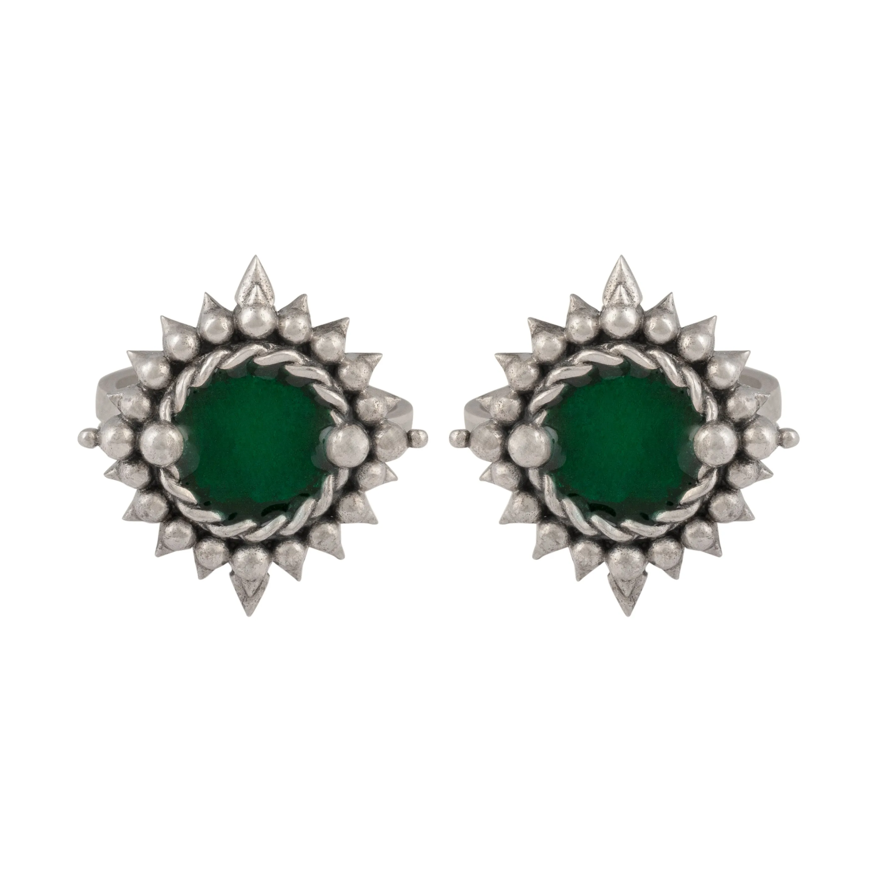 Green Meena Silver Toe Rings by MOHA