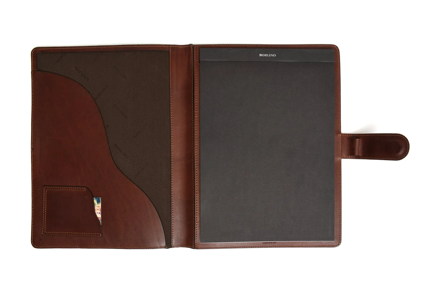 Handmade Leather Magnetic Closure Padfolio - Walnut Brown