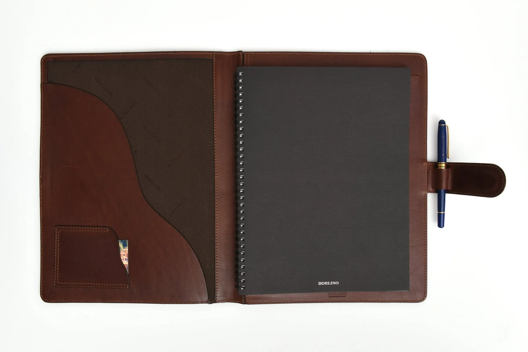 Handmade Leather Magnetic Closure Padfolio - Walnut Brown