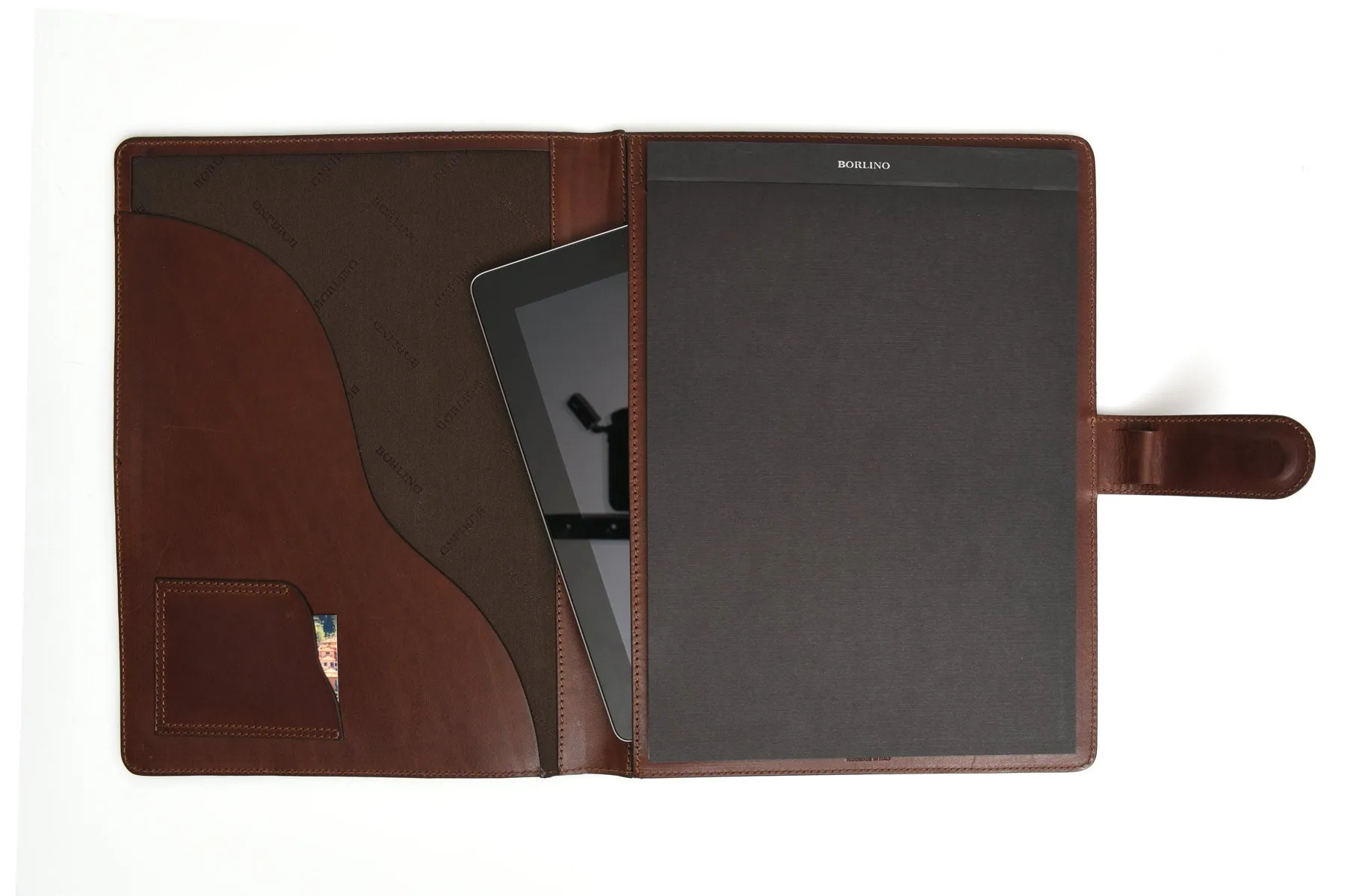 Handmade Leather Magnetic Closure Padfolio - Walnut Brown