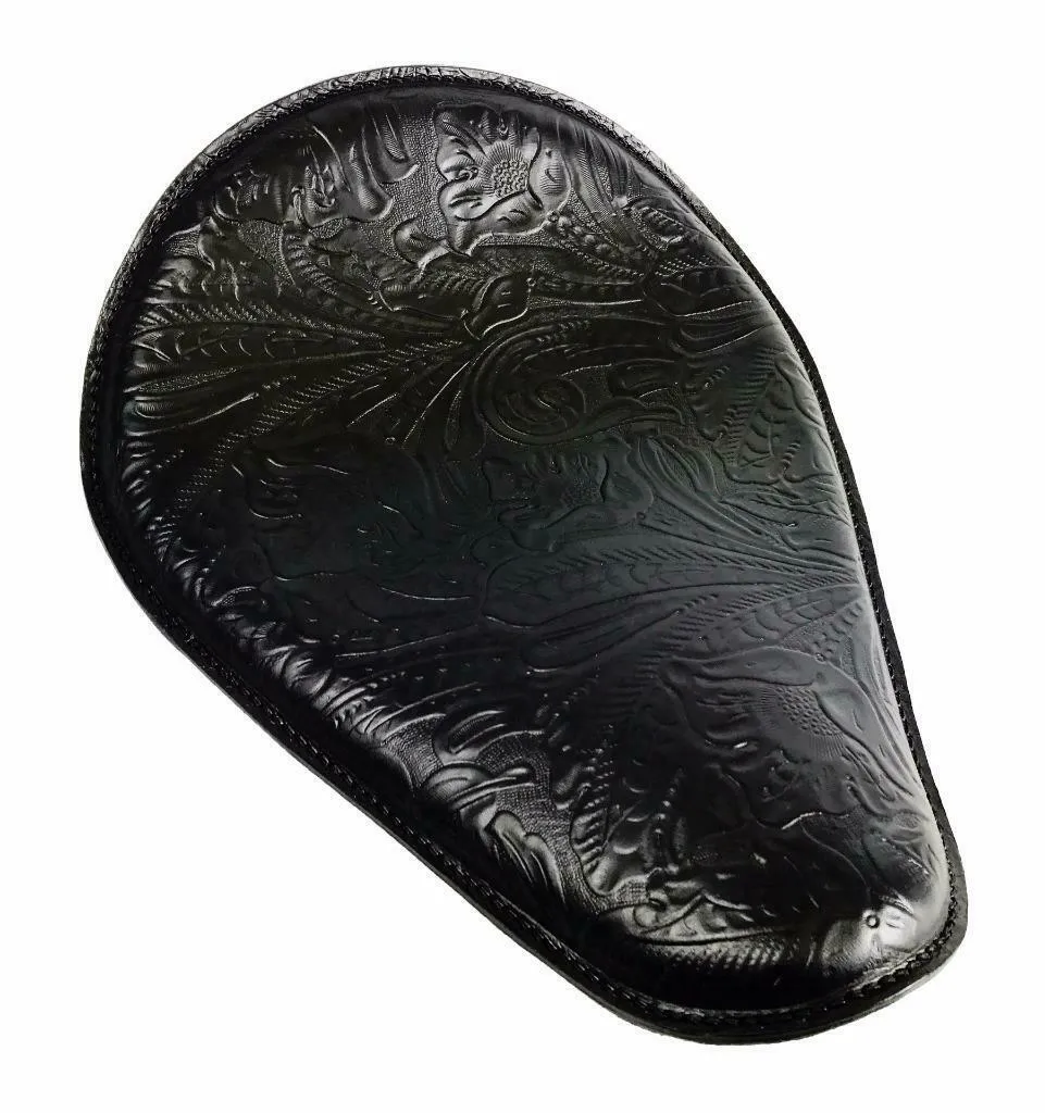 Harley Sportster  Bobber Honda Yamaha Seat 10x13 Black Tooled Leather Chopper