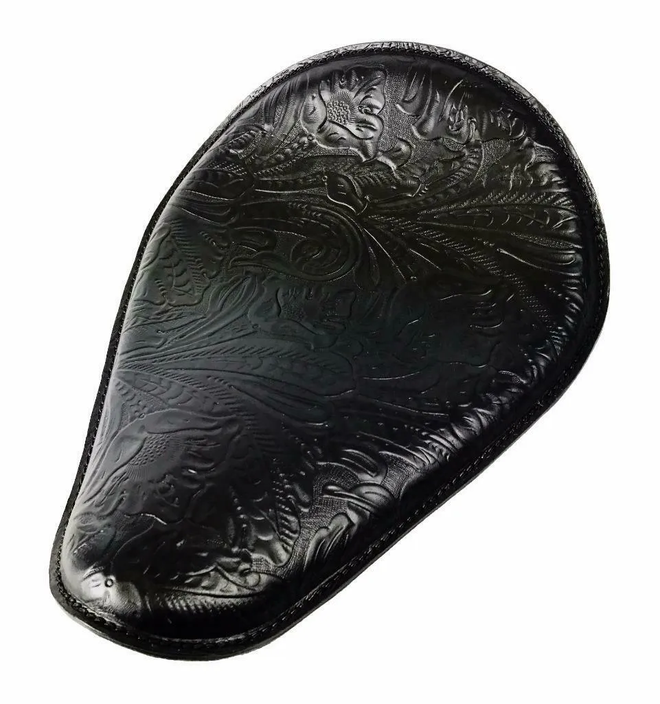 Harley Sportster  Bobber Honda Yamaha Seat 10x13 Black Tooled Leather Chopper