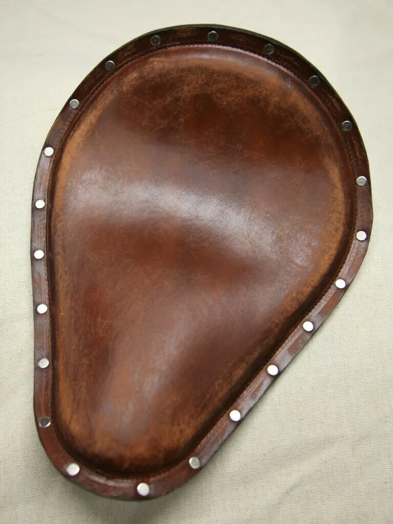Harley Sportster Chopper Seat  Brown Distressed Leather Stainless Rivets  Bobber
