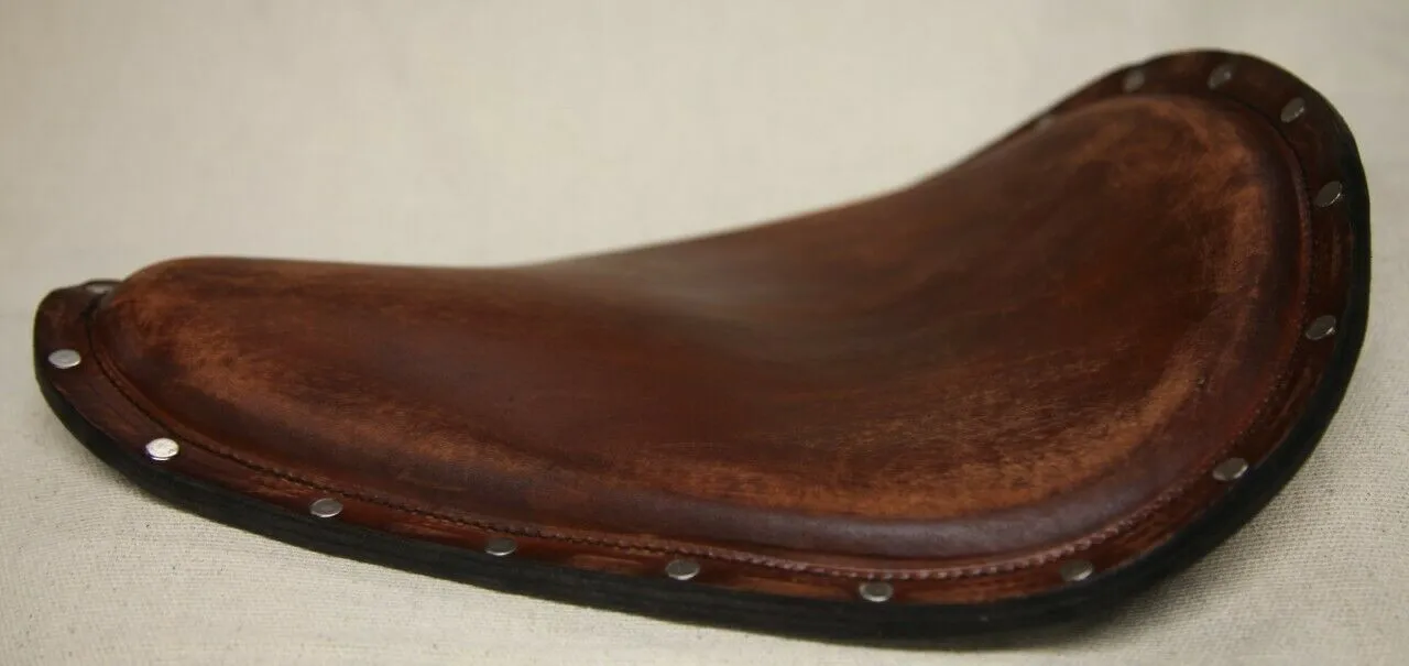 Harley Sportster Chopper Seat  Brown Distressed Leather Stainless Rivets  Bobber