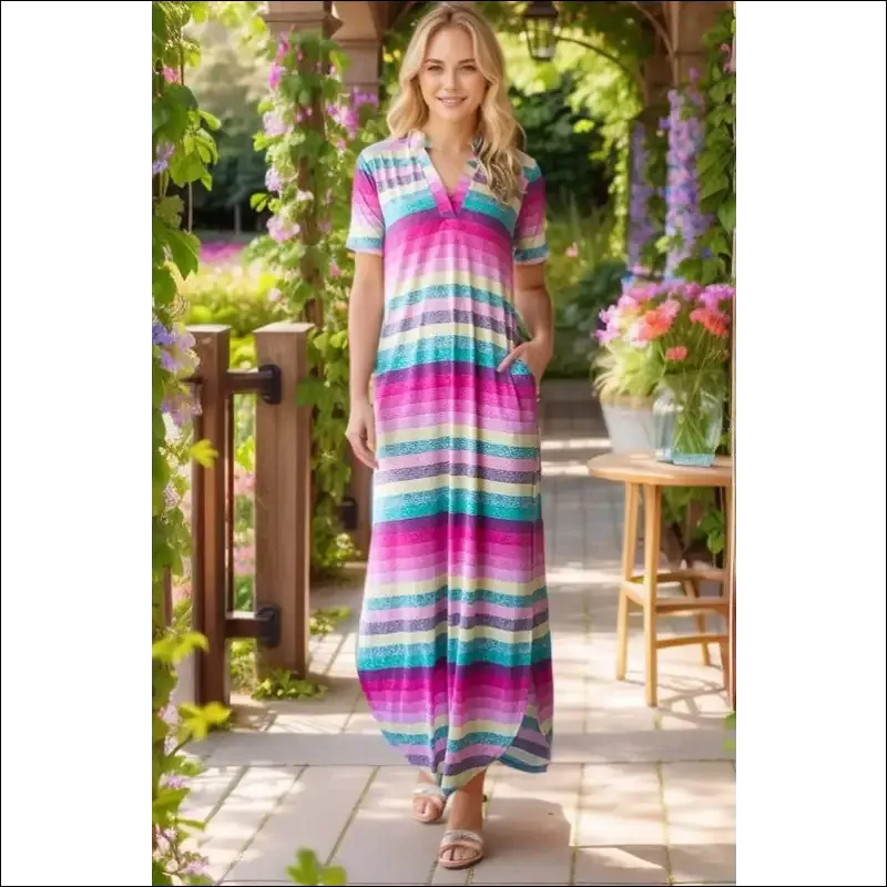 Heimish Striped Short Sleeve Maxi Tee Dress