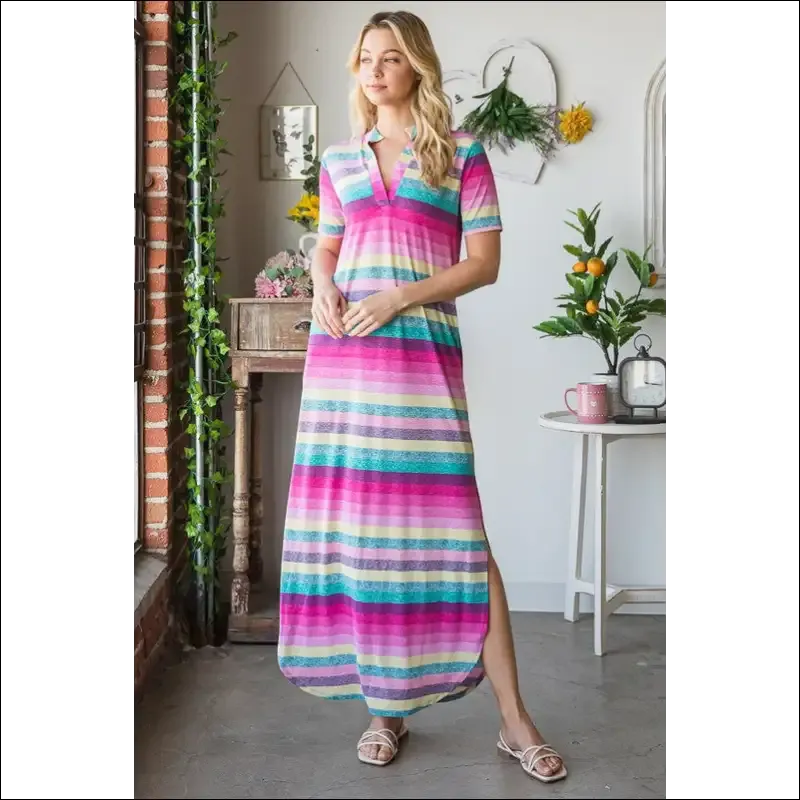 Heimish Striped Short Sleeve Maxi Tee Dress