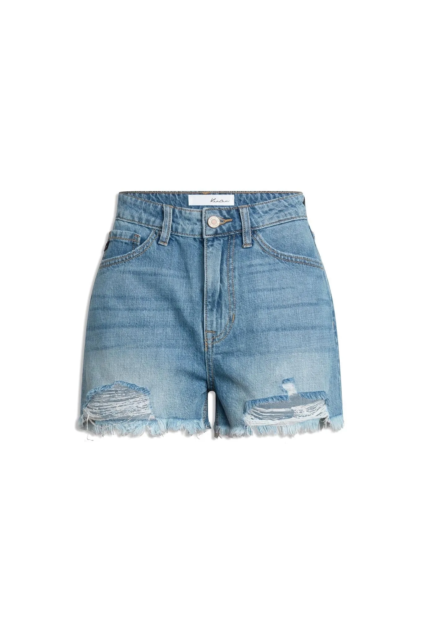 High Rise Mom Raw Hem Shorts