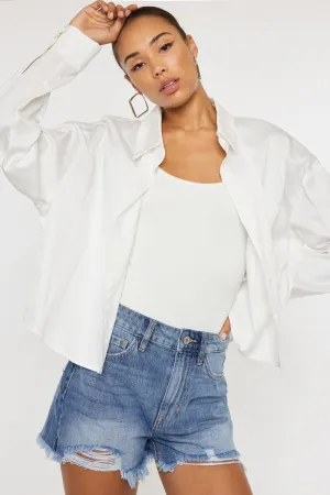 High Rise Mom Raw Hem Shorts