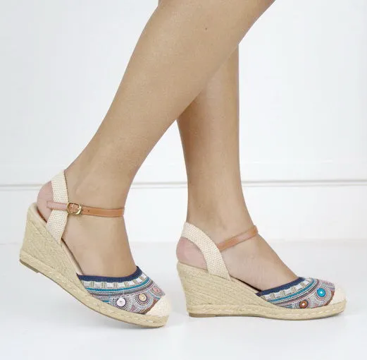 Hiroko S29-1 closed toe wedge sandals navy