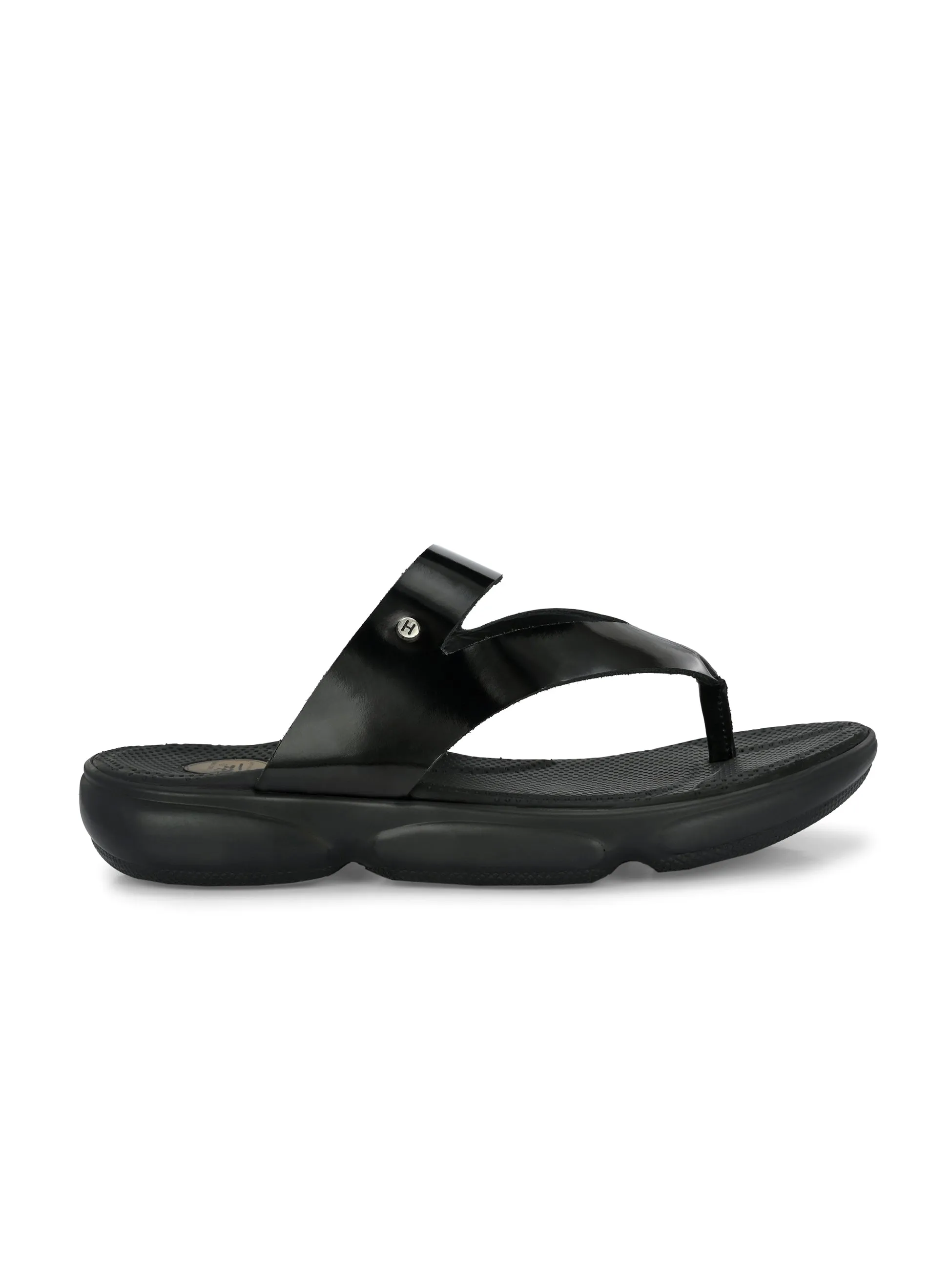 Hitz Men's Black Leather Open Toe Comfort Slippers