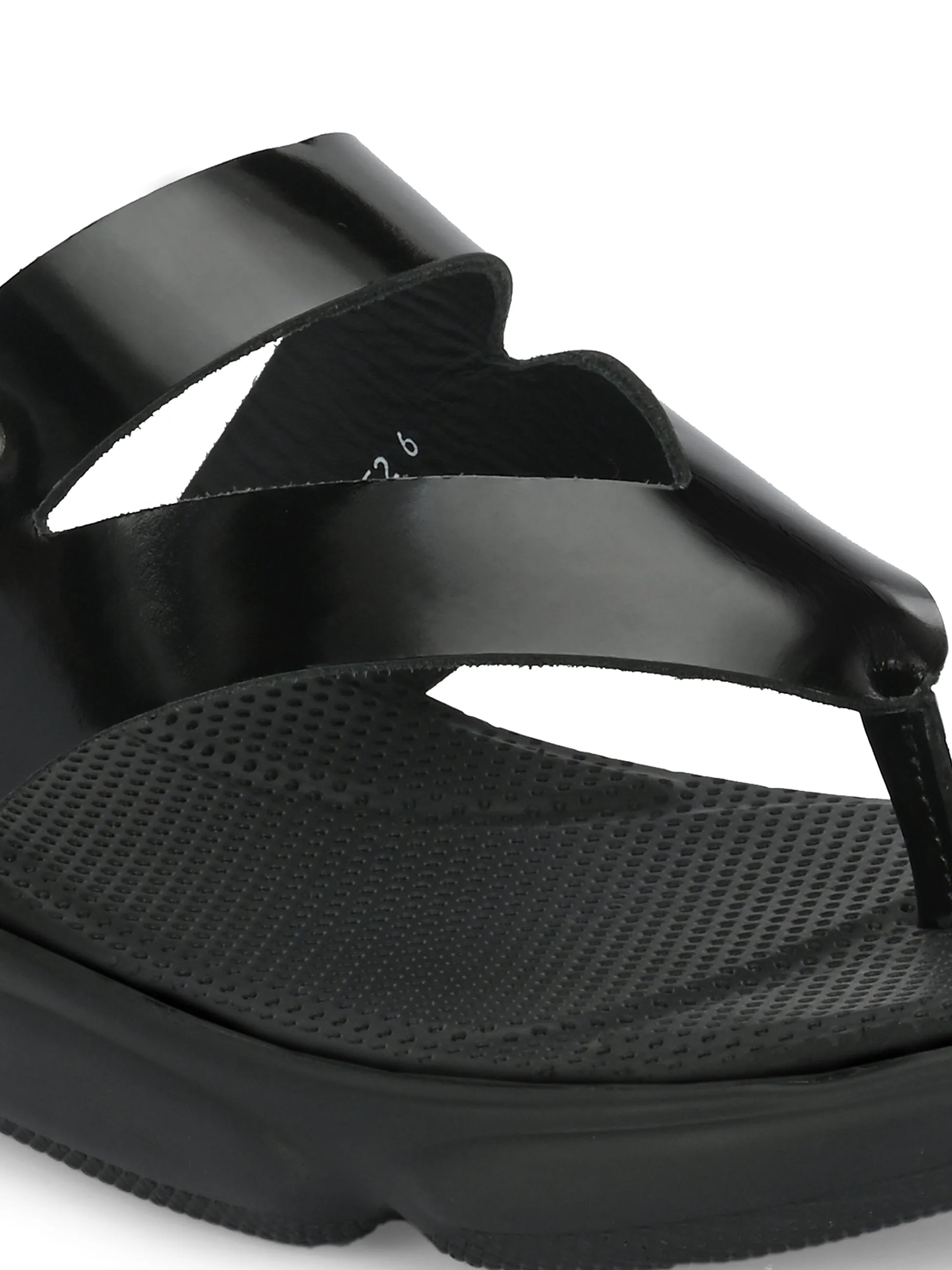 Hitz Men's Black Leather Open Toe Comfort Slippers