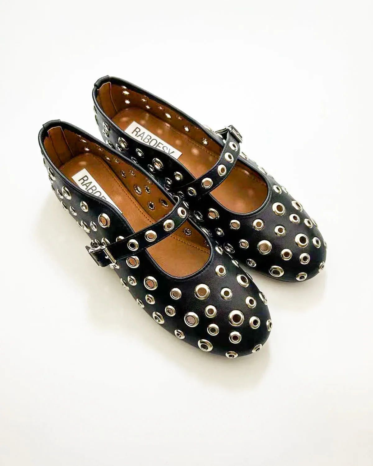 Hollow Out Studs Ballet Flats