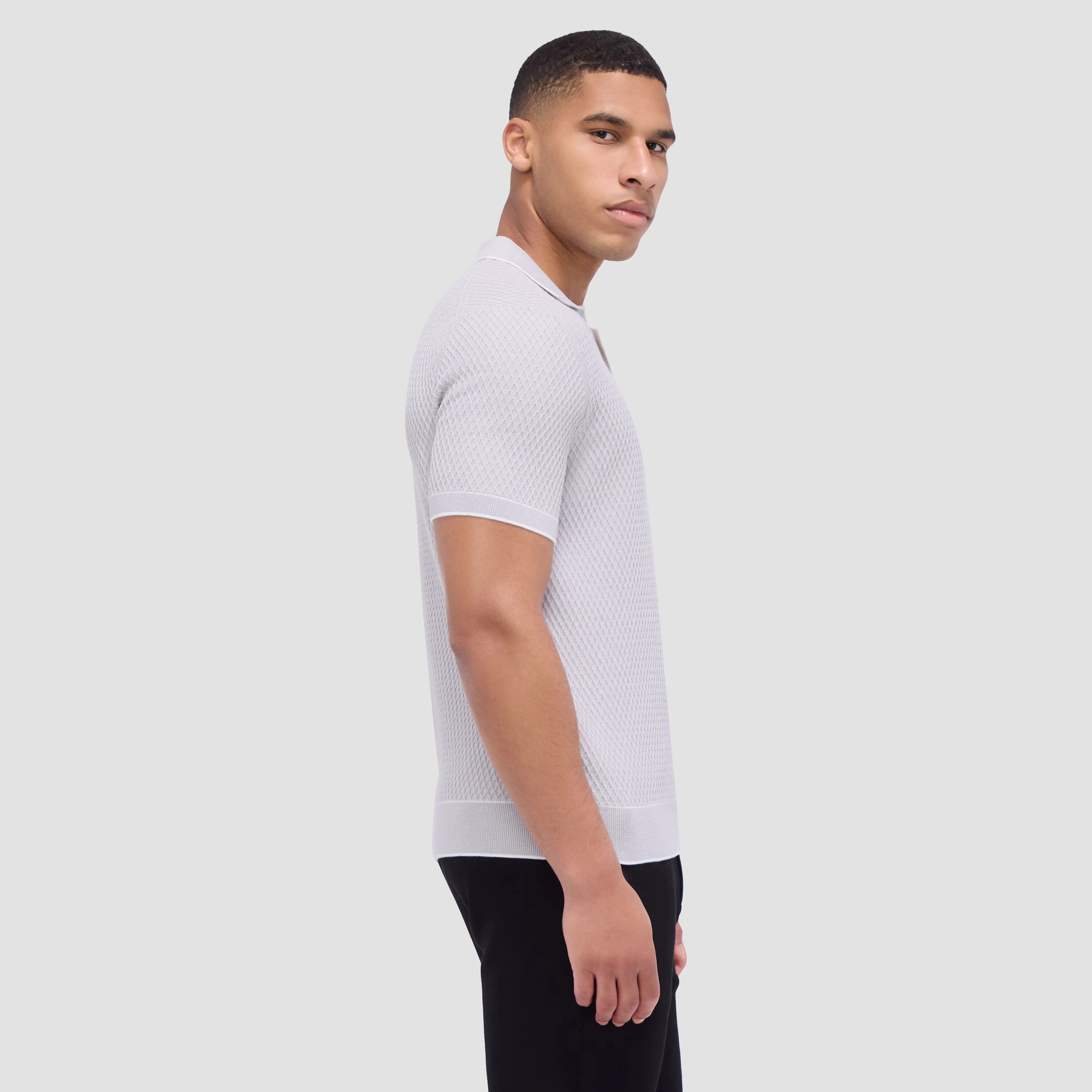 Honeycomb Stitch Short-Sleeved Johnny Collar Sweater