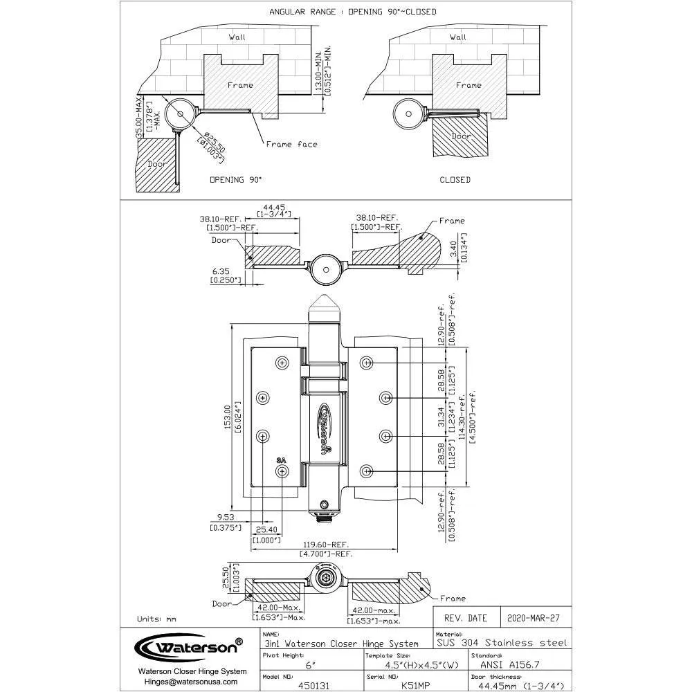 Hydraulic Gate Closer | Exterior Soft Closing Gate Closer | 6ft | SS304 | K51MP-B2 | 2 Pack