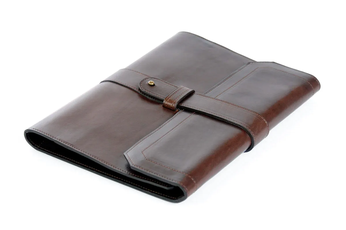 Italian Leather Post-Strap Brief Folio - Walnut