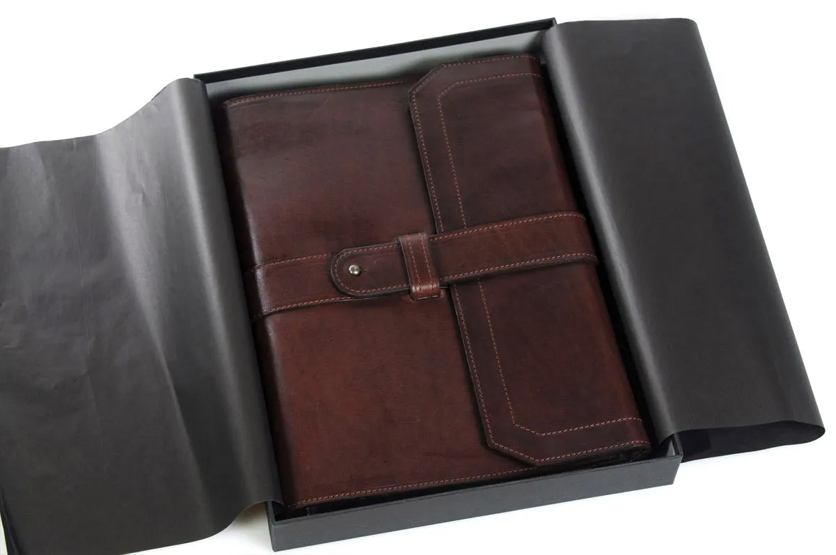 Italian Leather Post-Strap Brief Folio - Walnut