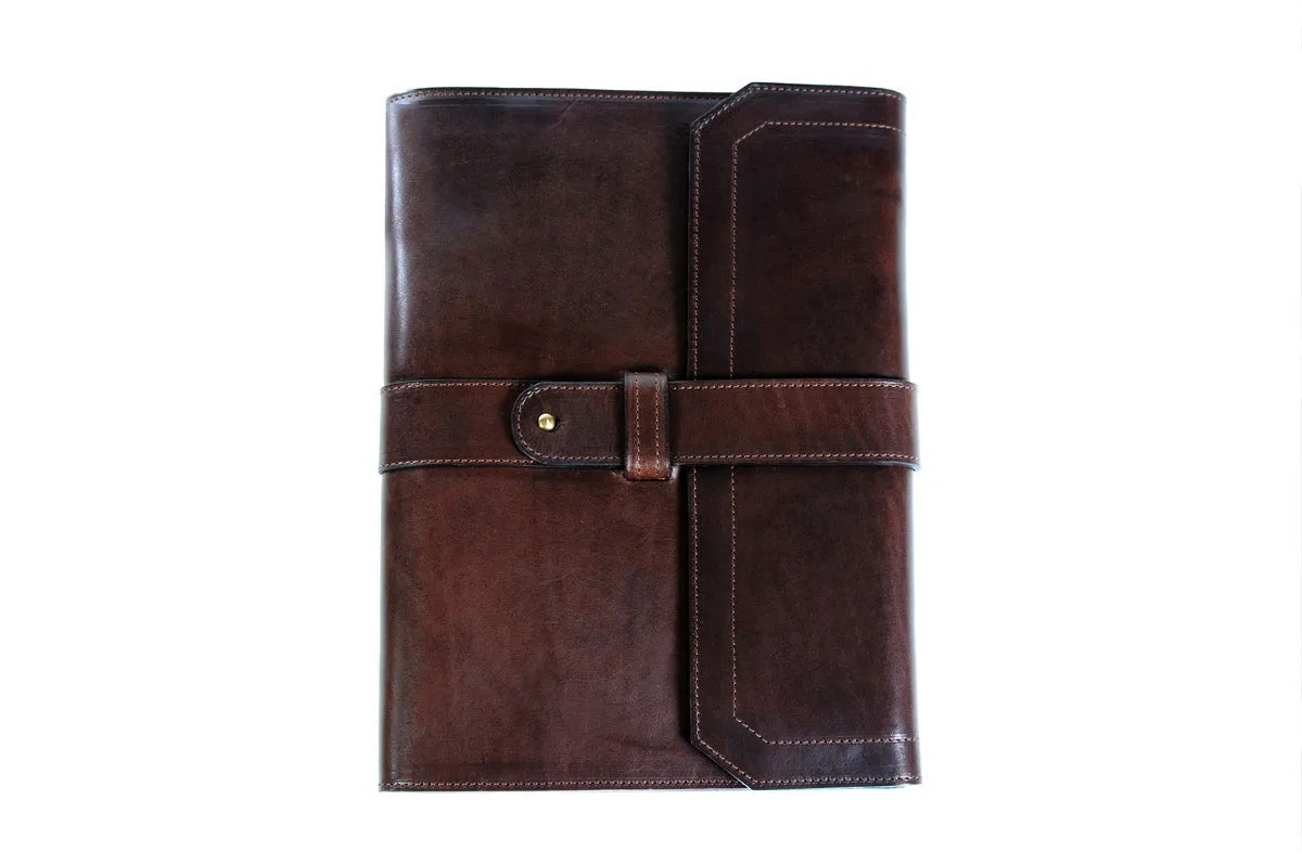 Italian Leather Post-Strap Brief Folio - Walnut