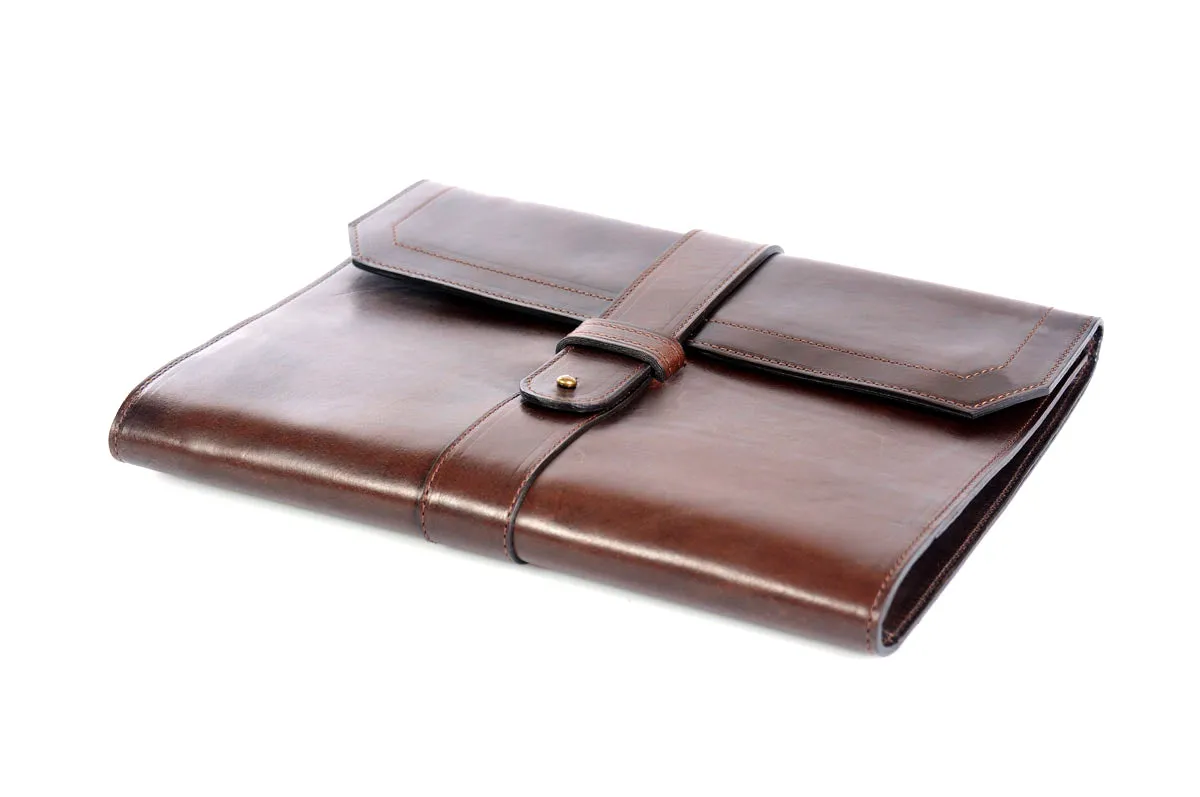 Italian Leather Post-Strap Brief Folio - Walnut