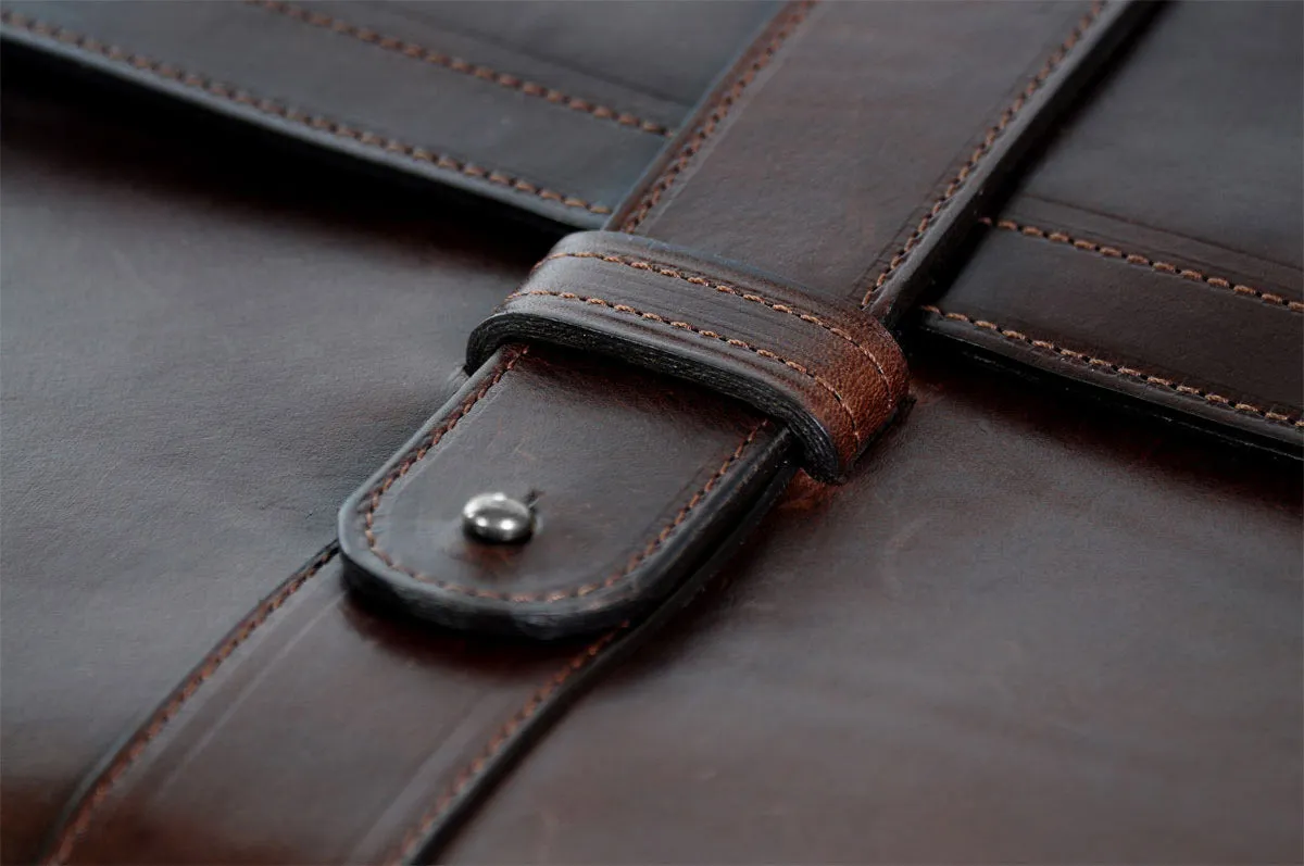 Italian Leather Post-Strap Brief Folio - Walnut