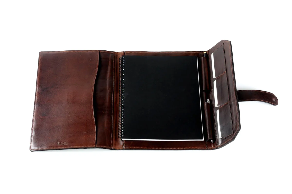 Italian Leather Post-Strap Brief Folio - Walnut