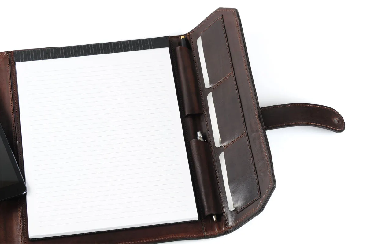 Italian Leather Post-Strap Brief Folio - Walnut