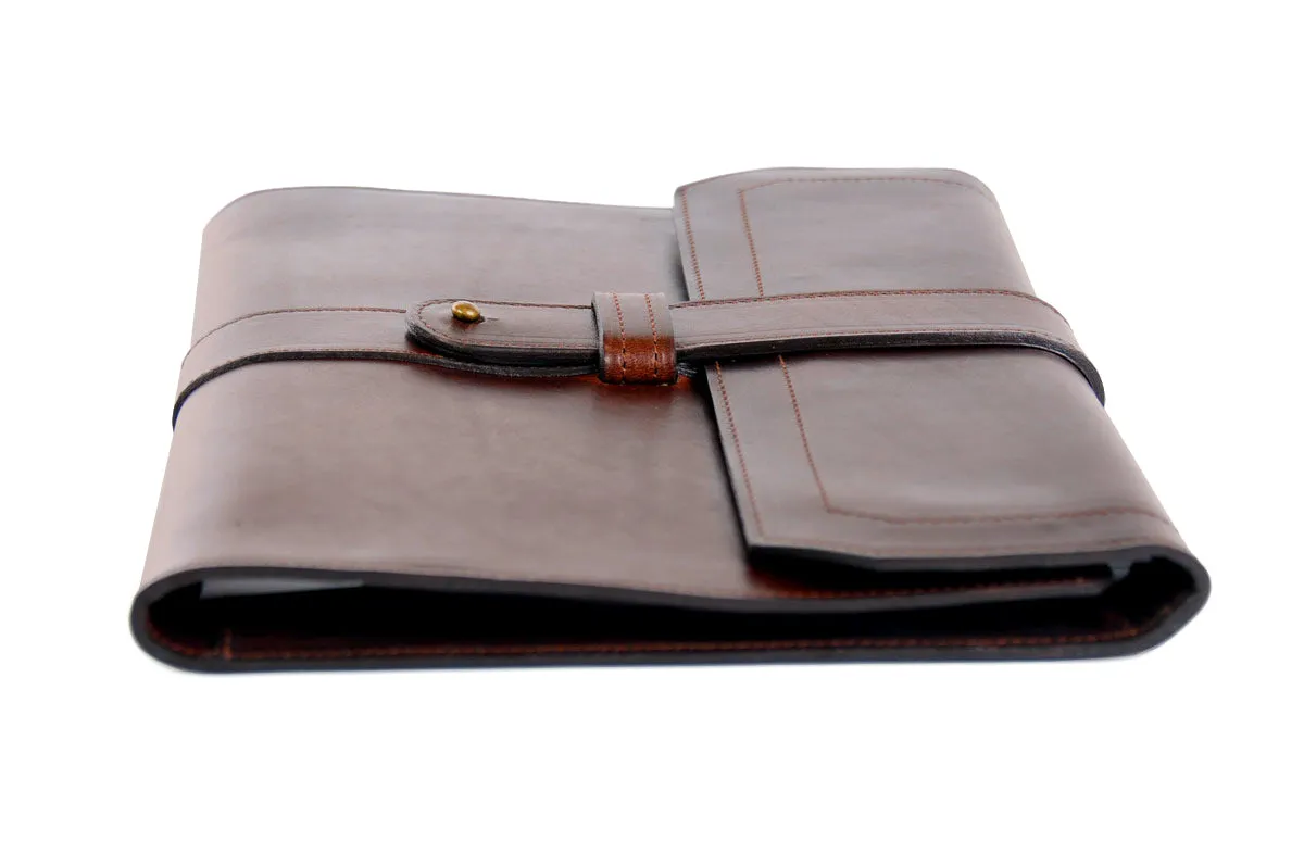 Italian Leather Post-Strap Brief Folio - Walnut