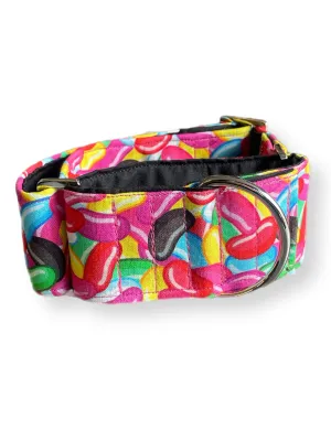 Jelly beans design in bright colors greyhound whippet wide Martingale collar cotton covered super soft