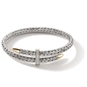 John Hardy Spear Pavé Flex Cuff in Sterling Silver and 14K Yellow Gold - Size Medium