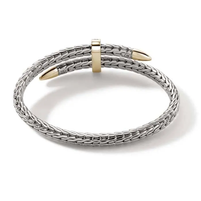 John Hardy Spear Pavé Flex Cuff in Sterling Silver and 14K Yellow Gold - Size Medium