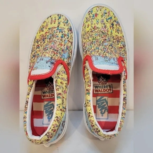 Kids size 1.5 slip on where’s Waldo vans