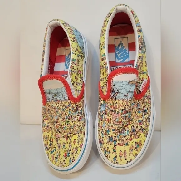 Kids size 1.5 slip on where’s Waldo vans