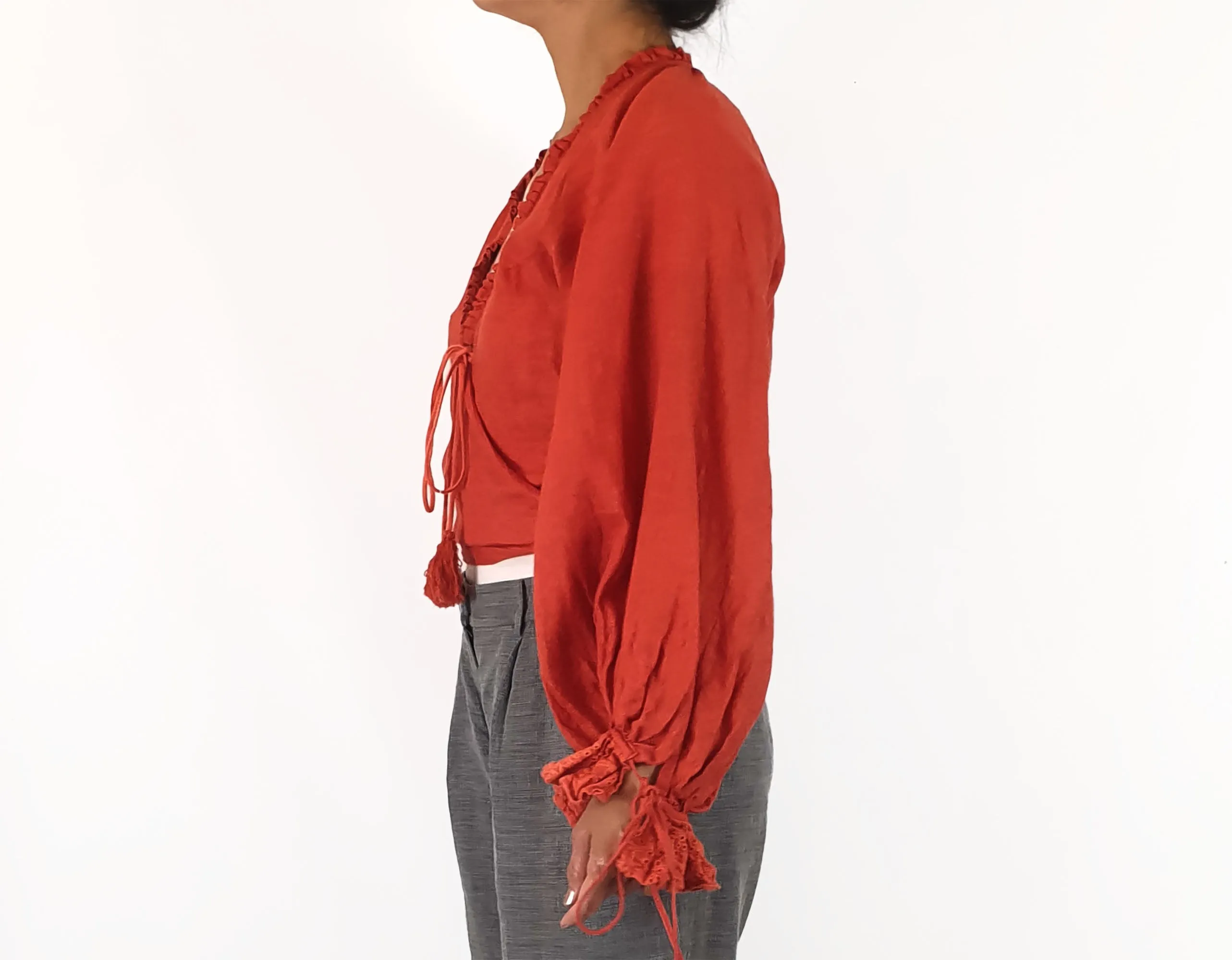 King Csilla red linen top size 10