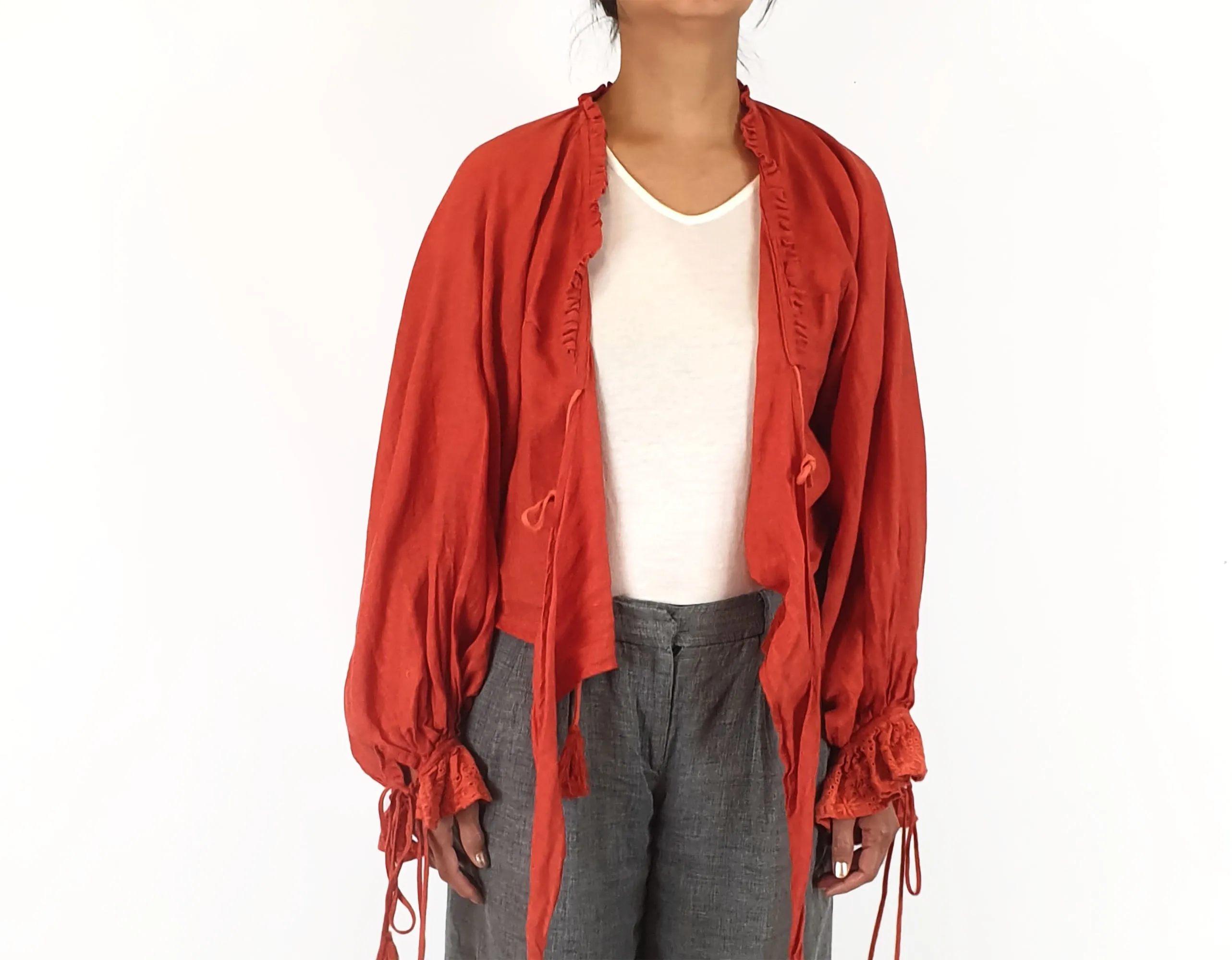 King Csilla red linen top size 10