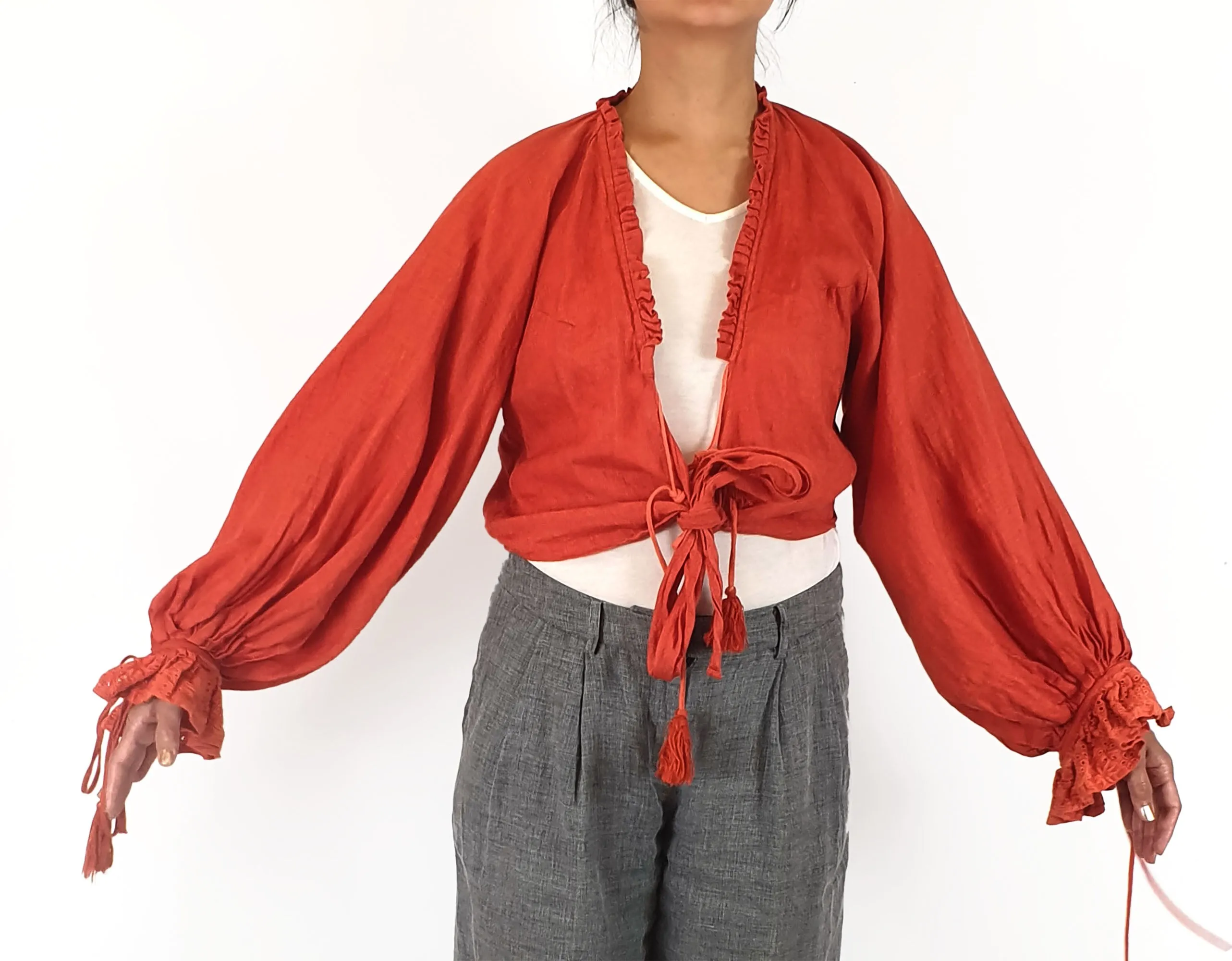 King Csilla red linen top size 10