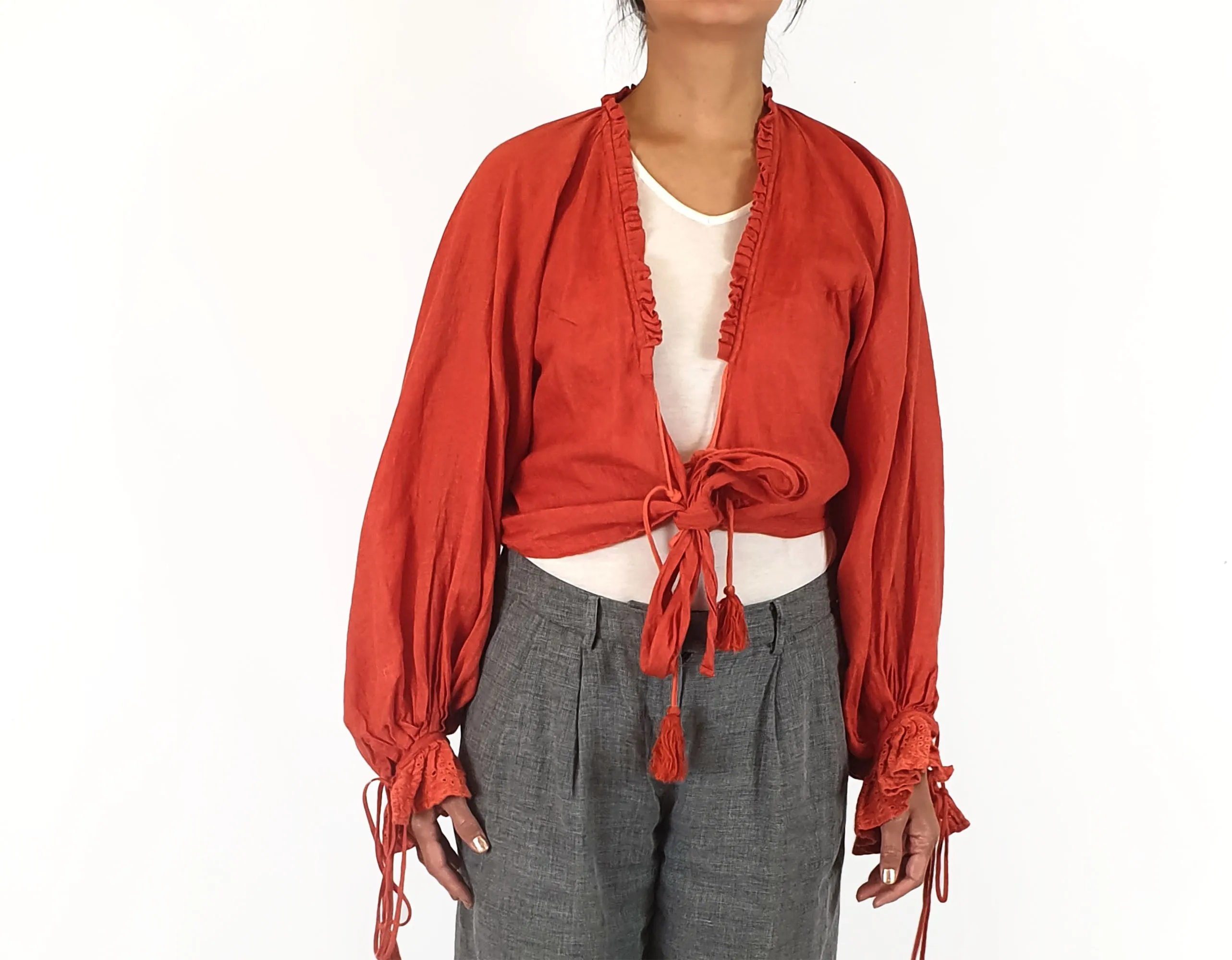 King Csilla red linen top size 10