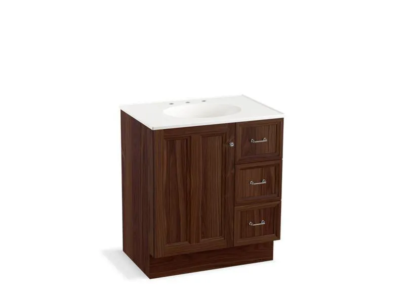 KOHLER K-99517-TKR-1WA Damask 30" bathroom vanity cabinet with toe kick, 1 door and 3 drawers on right