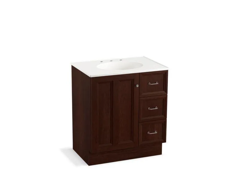 KOHLER K-99517-TKR-1WA Damask 30" bathroom vanity cabinet with toe kick, 1 door and 3 drawers on right