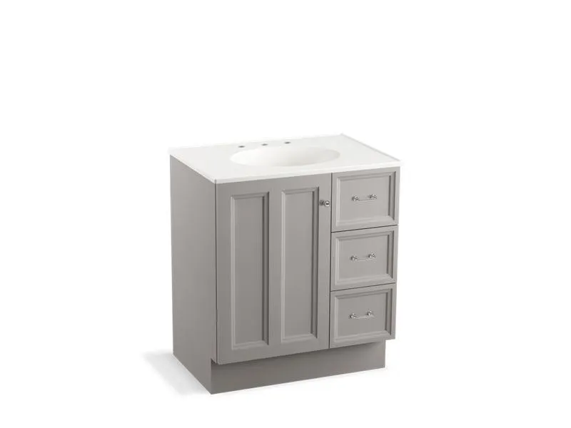 KOHLER K-99517-TKR-1WA Damask 30" bathroom vanity cabinet with toe kick, 1 door and 3 drawers on right