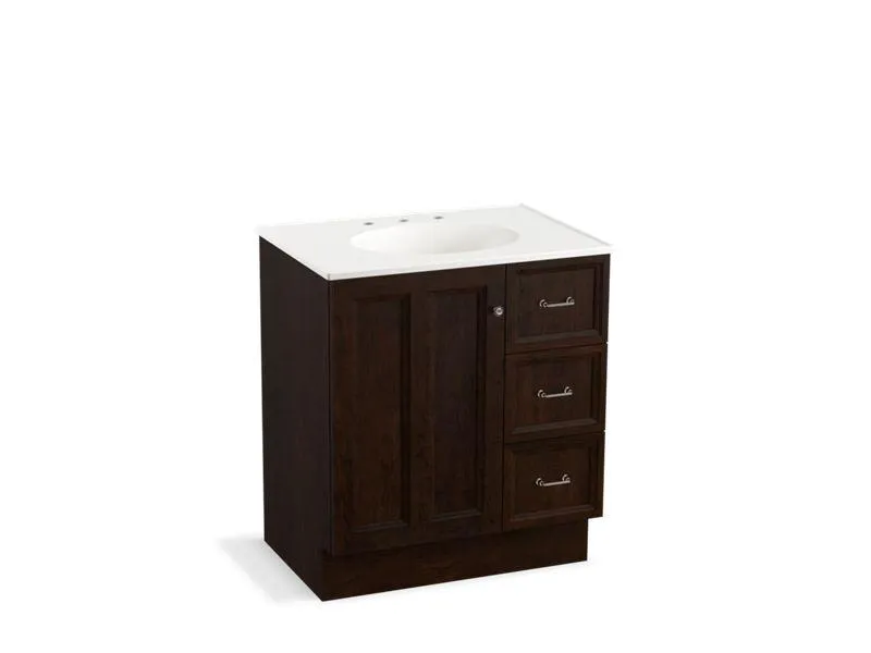 KOHLER K-99517-TKR-1WA Damask 30" bathroom vanity cabinet with toe kick, 1 door and 3 drawers on right