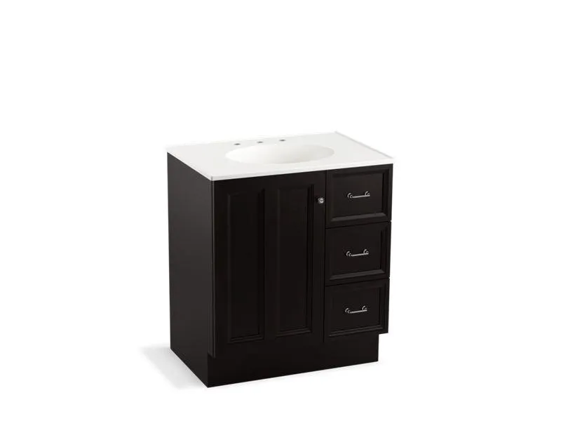 KOHLER K-99517-TKR-1WA Damask 30" bathroom vanity cabinet with toe kick, 1 door and 3 drawers on right