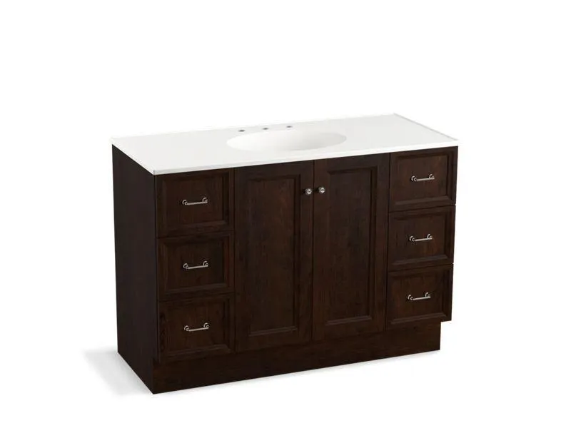 KOHLER K-99522-TK-1WA Damask 48" bathroom vanity cabinet with toe kick, 2 doors and 6 drawers