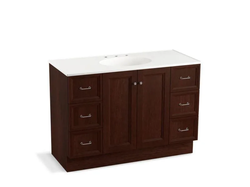 KOHLER K-99522-TK-1WA Damask 48" bathroom vanity cabinet with toe kick, 2 doors and 6 drawers