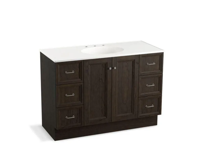 KOHLER K-99522-TK-1WA Damask 48" bathroom vanity cabinet with toe kick, 2 doors and 6 drawers