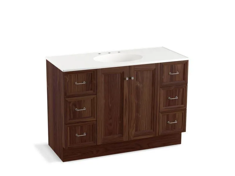 KOHLER K-99522-TK-1WA Damask 48" bathroom vanity cabinet with toe kick, 2 doors and 6 drawers