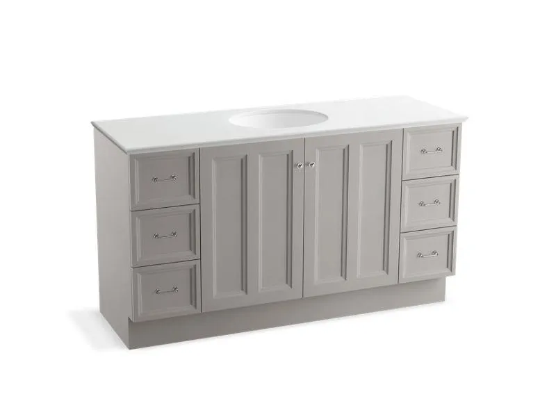 KOHLER K-99523-TK-1WA Damask 60" bathroom vanity cabinet with toe kick, 2 doors and 6 drawers