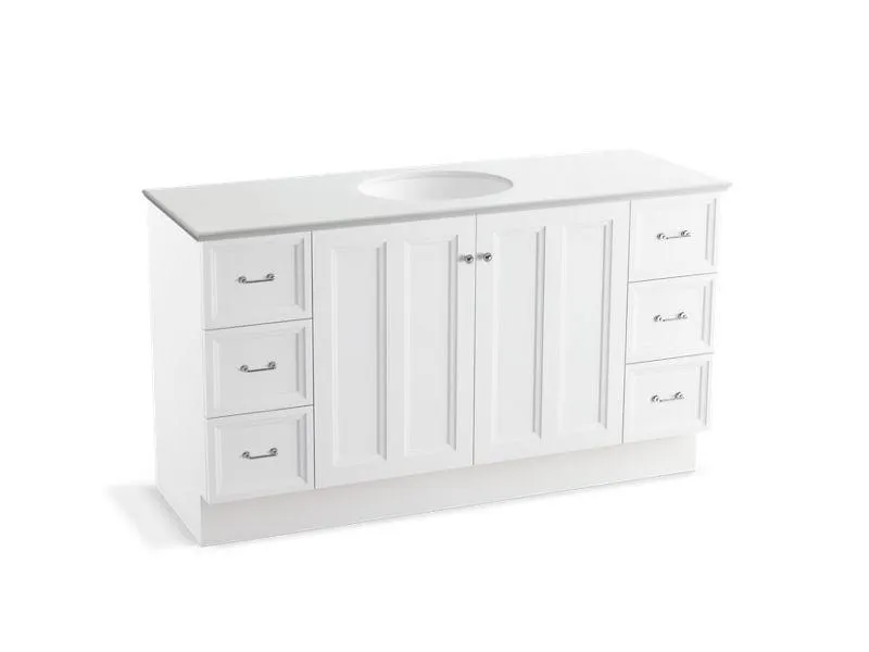 KOHLER K-99523-TK-1WA Damask 60" bathroom vanity cabinet with toe kick, 2 doors and 6 drawers