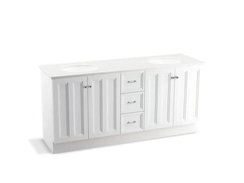 KOHLER K-99525-TK-1WA Damask 72" bathroom vanity cabinet with toe kick, 4 doors and 3 drawers