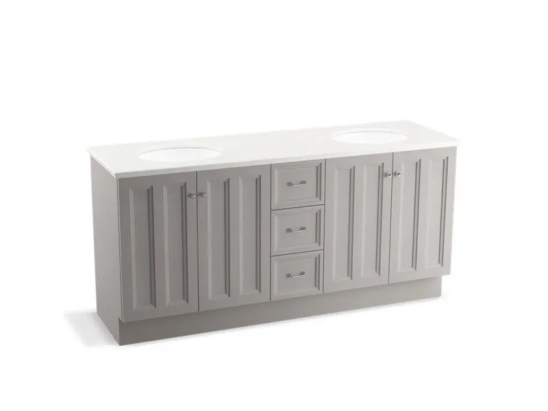 KOHLER K-99525-TK-1WA Damask 72" bathroom vanity cabinet with toe kick, 4 doors and 3 drawers
