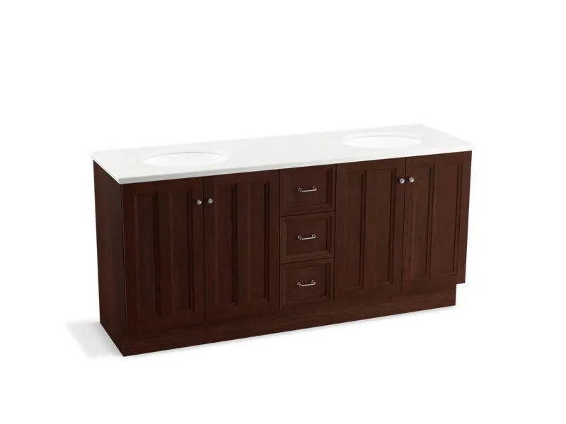 KOHLER K-99525-TK-1WA Damask 72" bathroom vanity cabinet with toe kick, 4 doors and 3 drawers
